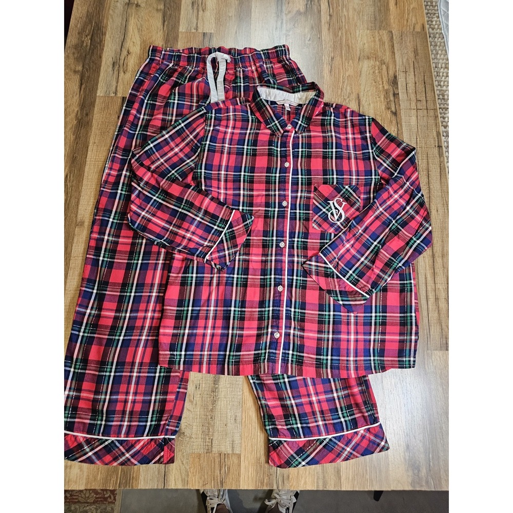 VICTORIA'S SECRET Size M Red Plaid Pajama Set Holiday Soft Flannel VS Womens